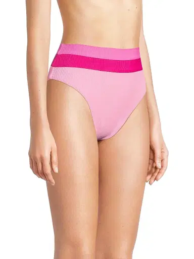 BEACH RIOT Women's Heidi Rib Swim Bottom - Peak Pink Colorblock - Size Small | Thumbnail 4