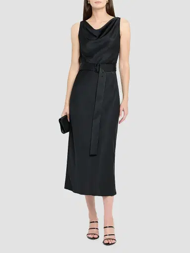 Lapointe Women's Satin Belted Midi-Dress - Black - Size 14 | Thumbnail 2