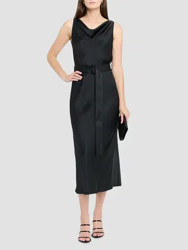 Lapointe Women's Satin Belted Midi-Dress - Black - Size 14 | Thumbnail 3