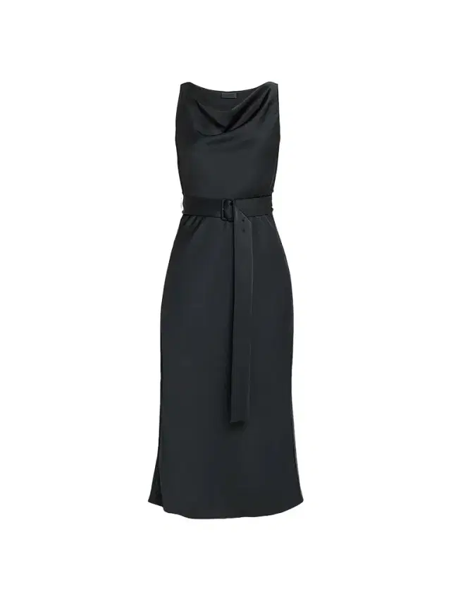 LaPointe Women's Satin Belted Midi-Dress - Black