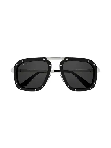Cartier Men's Santos Evolution 55MM Pilot Sunglasses - Black Silver | Thumbnail 2