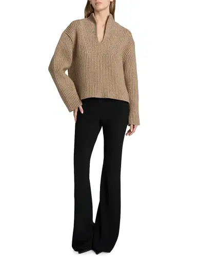 Proenza Schouler White Label Women's Meron Rib-Knit Merino Wool Sweater - Walnut Melange | Thumbnail 2 Proenza Schouler White Label Women's Meron Rib-Knit Merino Wool Sweater - Walnut Melange | Thumbnail 2