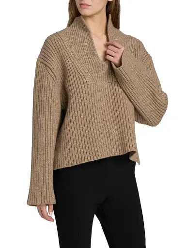 Proenza Schouler White Label Women's Meron Rib-Knit Merino Wool Sweater - Walnut Melange | Thumbnail 3 Proenza Schouler White Label Women's Meron Rib-Knit Merino Wool Sweater - Walnut Melange | Thumbnail 3