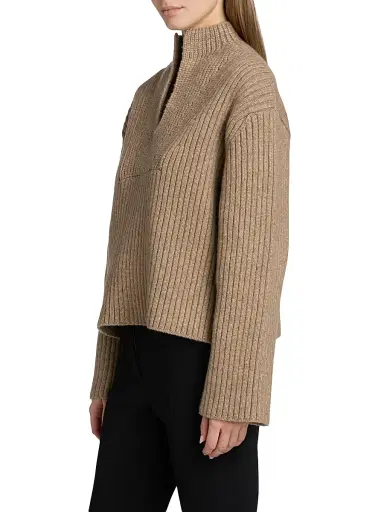 Proenza Schouler White Label Women's Meron Rib-Knit Merino Wool Sweater - Walnut Melange | Thumbnail 4 Proenza Schouler White Label Women's Meron Rib-Knit Merino Wool Sweater - Walnut Melange | Thumbnail 4