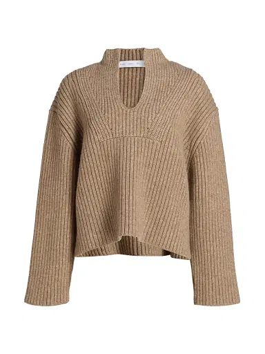 Proenza Schouler White Label Women's Meron Rib-Knit Merino Wool Sweater - Walnut Melange | Thumbnail 1 Proenza Schouler White Label Women's Meron Rib-Knit Merino Wool Sweater - Walnut Melange | Thumbnail 1
