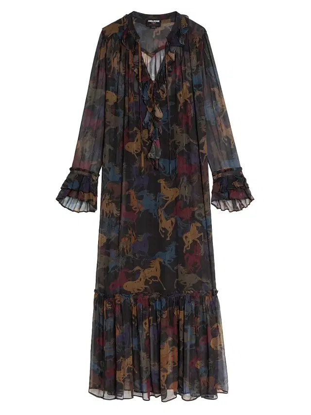 Zadig & Voltaire Women's Ralicel Mousseline Horse-Print Maxi Dress - Dark Chocolate