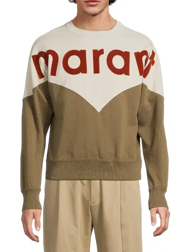 Isabel Marant Men's Logo Cotton-Blend Sweatshirt - Ecru Dark | Thumbnail 3 Isabel Marant Men's Logo Cotton-Blend Sweatshirt - Ecru Dark | Thumbnail 3