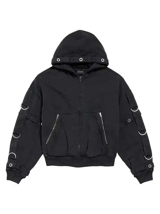 Men's D-Ring Cargo Zip-Up Hoodie - Faded Black