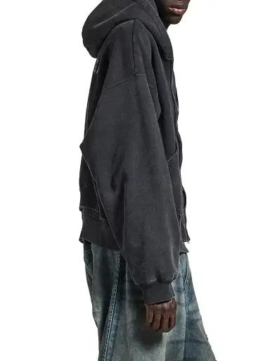 Balenciaga Men's Layered Zip-Up Hoodie - Faded Black - Size Large | Thumbnail 4