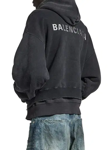 Balenciaga Men's Layered Zip-Up Hoodie - Faded Black - Size Large | Thumbnail 6