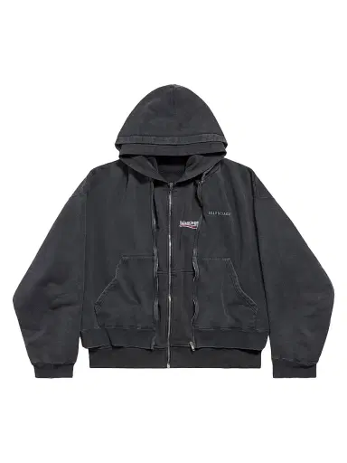 Balenciaga Men's Layered Zip-Up Hoodie - Faded Black - Size Large | Thumbnail 1