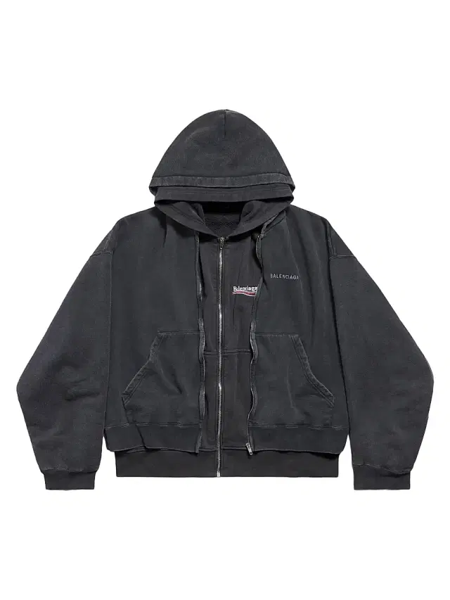 Balenciaga Men's Layered Zip-Up Hoodie - Faded Black