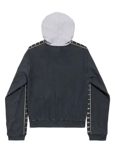 Balenciaga Men's Stripe Patched Hood Zip-Up Hoodie - Faded Black Grey - Size XL | Thumbnail 2 Balenciaga Men's Stripe Patched Hood Zip-Up Hoodie - Faded Black Grey - Size XL | Thumbnail 2
