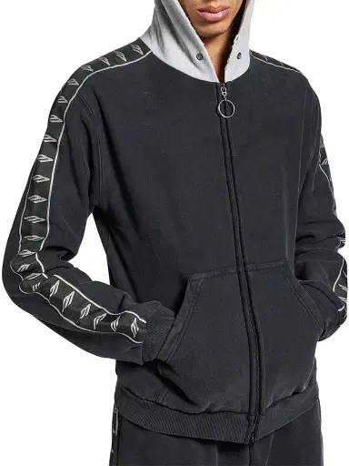 Balenciaga Men's Stripe Patched Hood Zip-Up Hoodie - Faded Black Grey - Size XL | Thumbnail 3 Balenciaga Men's Stripe Patched Hood Zip-Up Hoodie - Faded Black Grey - Size XL | Thumbnail 3