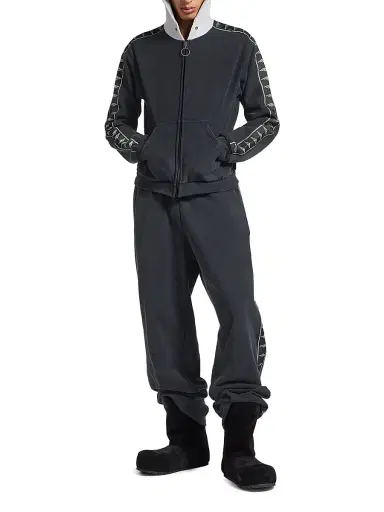 Balenciaga Men's Stripe Patched Hood Zip-Up Hoodie - Faded Black Grey - Size XL | Thumbnail 7 Balenciaga Men's Stripe Patched Hood Zip-Up Hoodie - Faded Black Grey - Size XL | Thumbnail 7