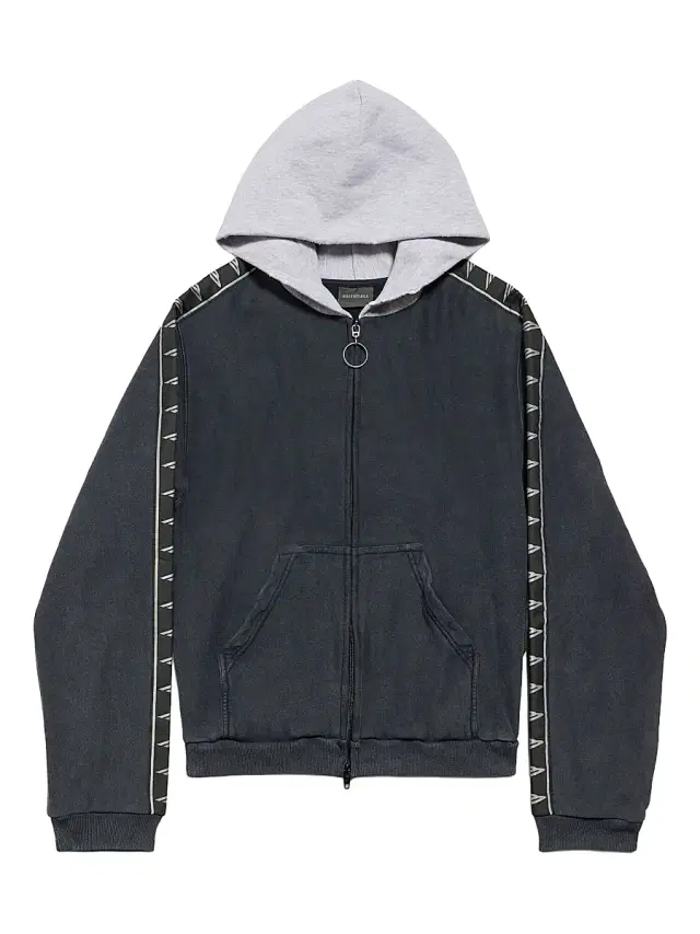 Balenciaga Men's Stripe Patched Hood Zip-Up Hoodie - Faded Black Grey