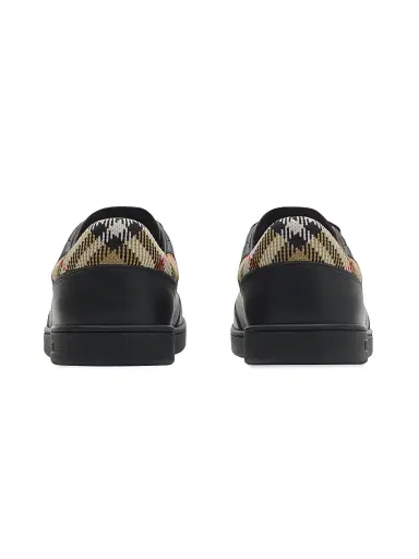 Burberry Men's Set Check-Trim Leather Low-Top Sneakers - Black Sand - Size 13 | Thumbnail 4 Burberry Men's Set Check-Trim Leather Low-Top Sneakers - Black Sand - Size 13 | Thumbnail 4