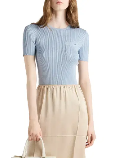 Prada Women's Silk Crew-Neck Sweater - Blue | Thumbnail 2 Prada Women's Silk Crew-Neck Sweater - Blue | Thumbnail 2