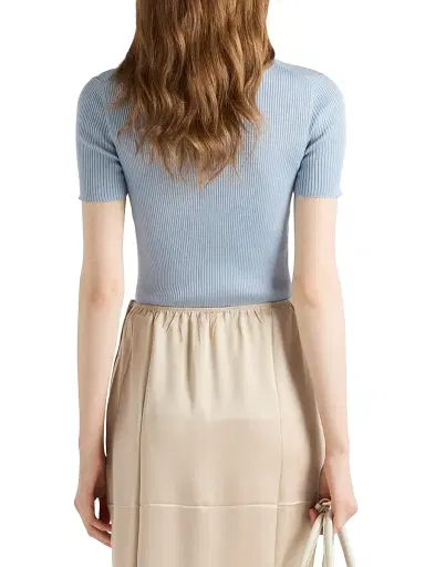 Prada Women's Silk Crew-Neck Sweater - Blue | Thumbnail 3 Prada Women's Silk Crew-Neck Sweater - Blue | Thumbnail 3