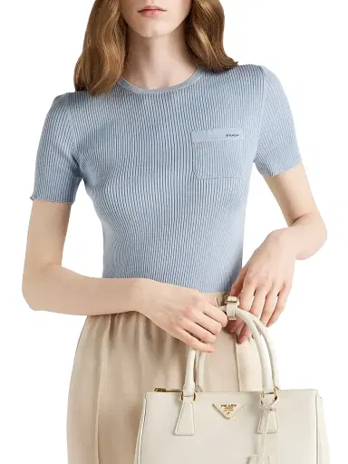 Prada Women's Silk Crew-Neck Sweater - Blue | Thumbnail 4 Prada Women's Silk Crew-Neck Sweater - Blue | Thumbnail 4