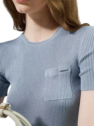 Prada Women's Silk Crew-Neck Sweater - Blue | Thumbnail 6 Prada Women's Silk Crew-Neck Sweater - Blue | Thumbnail 6