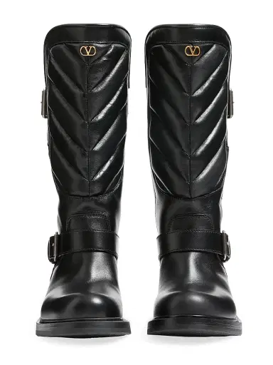 Valentino Garavani Women's Rayons 40MM Biker Boots in Calfskin and Nappa Leather with Chevron Pattern | Thumbnail 2 Valentino Garavani Women's Rayons 40MM Biker Boots in Calfskin and Nappa Leather with Chevron Pattern | Thumbnail 2