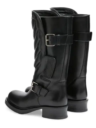 Valentino Garavani Women's Rayons 40MM Biker Boots in Calfskin and Nappa Leather with Chevron Pattern | Thumbnail 4 Valentino Garavani Women's Rayons 40MM Biker Boots in Calfskin and Nappa Leather with Chevron Pattern | Thumbnail 4