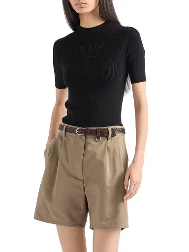 Prada Women's Cotton Crewneck Sweater - Black | Thumbnail 2 Prada Women's Cotton Crewneck Sweater - Black | Thumbnail 2