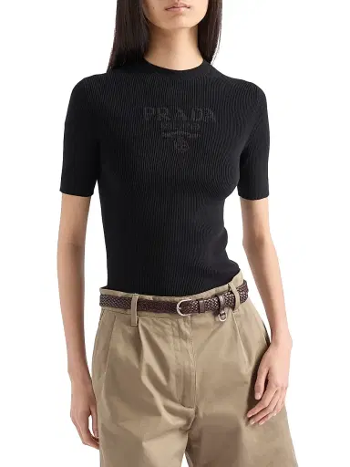 Prada Women's Cotton Crewneck Sweater - Black | Thumbnail 3 Prada Women's Cotton Crewneck Sweater - Black | Thumbnail 3
