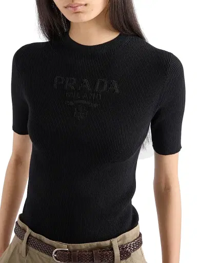 Prada Women's Cotton Crewneck Sweater - Black | Thumbnail 5 Prada Women's Cotton Crewneck Sweater - Black | Thumbnail 5