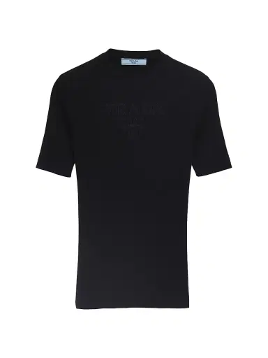 Prada Women's Cotton Crewneck Sweater - Black | Thumbnail 1 Prada Women's Cotton Crewneck Sweater - Black | Thumbnail 1