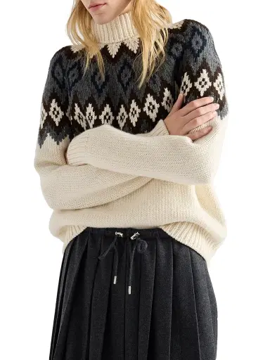Prada Women's Cashmere and Wool Turtleneck Sweater - Beige Khaki | Thumbnail 3 Prada Women's Cashmere and Wool Turtleneck Sweater - Beige Khaki | Thumbnail 3