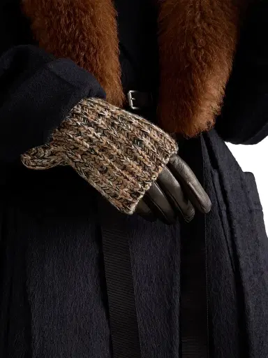 Prada Women's Nappa Leather and Mélange Knit Gloves - Brown | Thumbnail 2