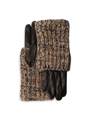 Prada Women's Nappa Leather and Mélange Knit Gloves - Brown | Thumbnail 1