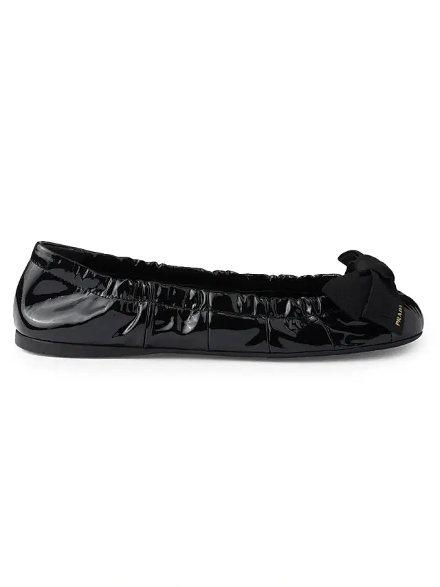 Women's Patent Leather Ballerinas with Bow - Black