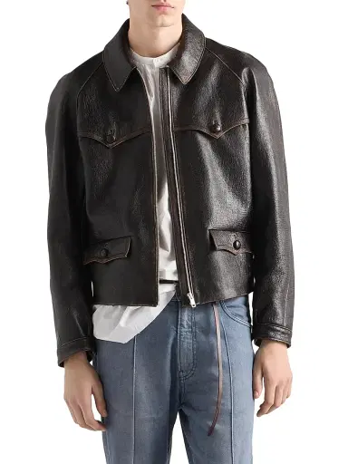 Prada Men's Nappa Leather Jacket - Black | Thumbnail 2 Prada Men's Nappa Leather Jacket - Black | Thumbnail 2