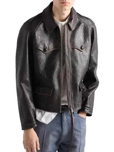 Prada Men's Nappa Leather Jacket - Black | Thumbnail 3 Prada Men's Nappa Leather Jacket - Black | Thumbnail 3