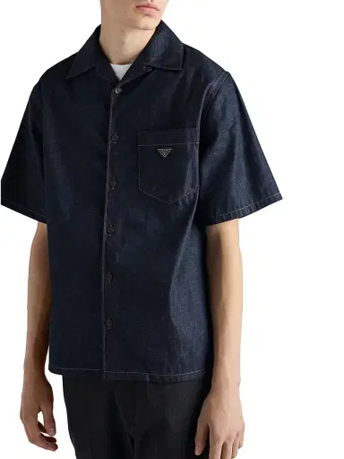 Prada Men's Denim Bowling Shirt - Blue | Thumbnail 4 Prada Men's Denim Bowling Shirt - Blue | Thumbnail 4