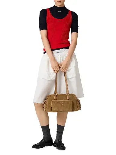 Miu Miu Women's Corduroy Pocket Top Handle Bag - Brown | Thumbnail 2