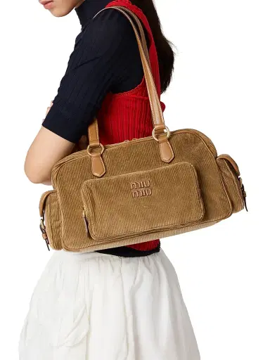 Miu Miu Women's Corduroy Pocket Top Handle Bag - Brown | Thumbnail 3