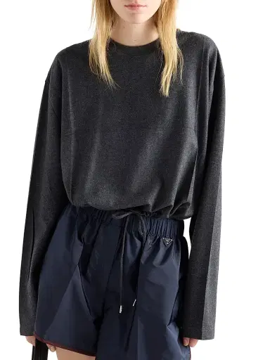 Prada Women's Long-Sleeved Jersey T-Shirt - Grey | Thumbnail 2 Prada Women's Long-Sleeved Jersey T-Shirt - Grey | Thumbnail 2
