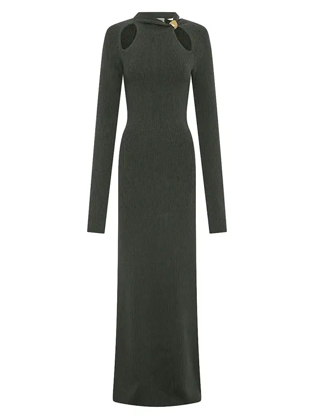NICHOLAS Women's Ellie Cut-Out Ribbed Maxi Dress - Olive