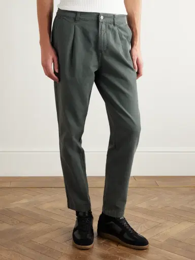 MR P. Daniel Tapered Pleated Organic Cotton-Canvas Trousers - Men | Thumbnail 3