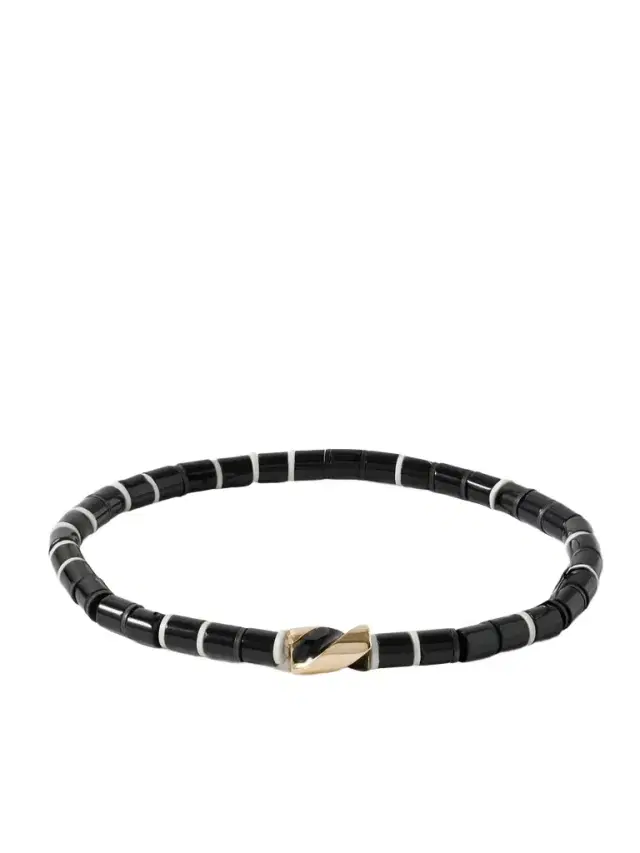 14-Karat Gold, Agate and Enamel Beaded Bracelet - Men