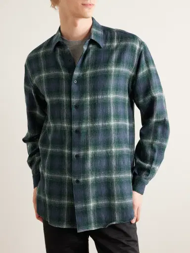 Auralee Airy Checked Wool-Flannel Shirt - Men | Thumbnail 3