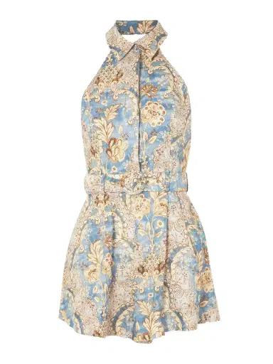 Zimmermann Daylight Belted Printed Linen Halterneck Playsuit | Thumbnail 1 Zimmermann Daylight Belted Printed Linen Halterneck Playsuit | Thumbnail 1