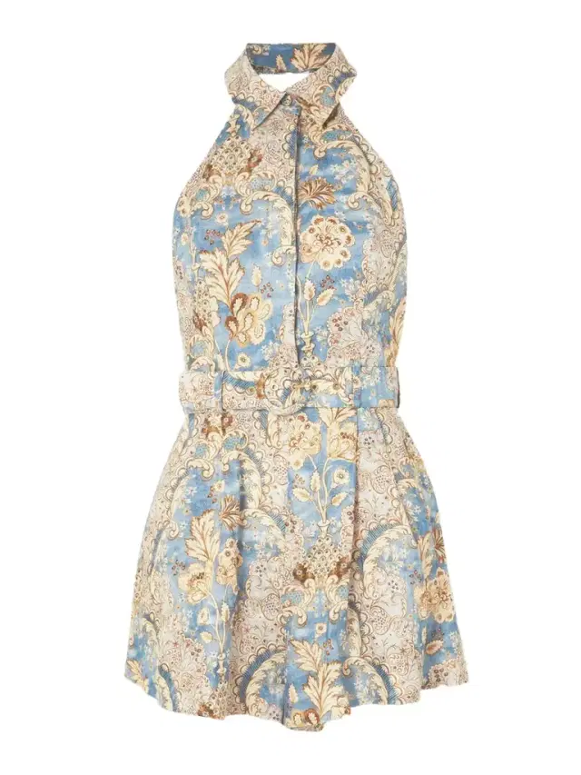 Daylight Belted Printed Linen Halterneck Playsuit Daylight Belted Printed Linen Halterneck Playsuit