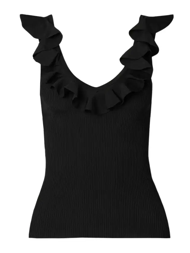 Awaken Ruffled Ribbed-knit Top