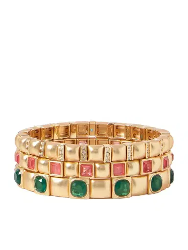 Roxanne Assoulin The Jeweled Set Of Three Gold-tone And Cubic Zirconia Bracelets | Thumbnail 1 Roxanne Assoulin The Jeweled Set Of Three Gold-tone And Cubic Zirconia Bracelets | Thumbnail 1