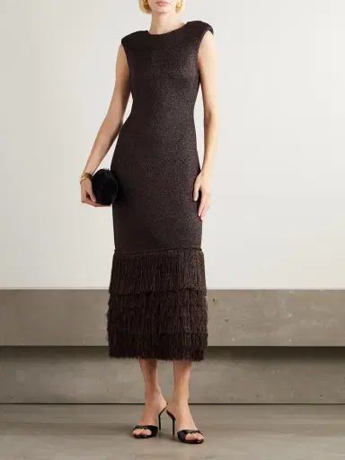 Aje Breeze Fringed Metallic Knitted Midi Dress | Thumbnail 2